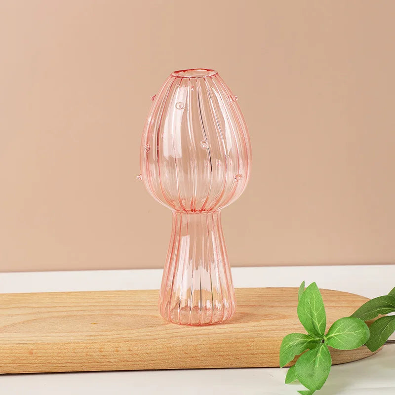 Jarrón de cristal transparente con forma de hongo, botella para aromaterapia, jarrón pequeño para el hogar, maceta hidropónica, decoración de mesa sencilla, decoración del hogar