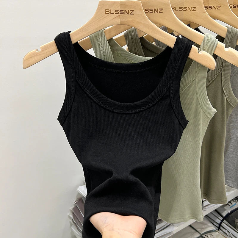 Zjaiss - Camisola de tirantes acanalada con cuello redondo para mujer, básica, elástica, de verano 2025