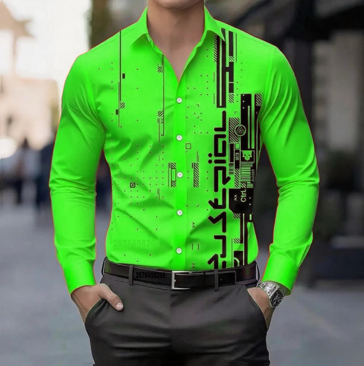 13 colors men's retro digital printing button breathable long sleeve shirt fashion lapel versatile men's shirt large size