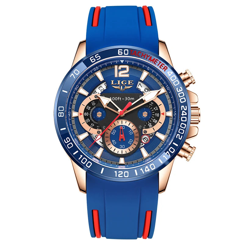 Reloj LIGE original para hombre, deportivo, de negocios, multifuncional, con calendario y código de tiempo, correa de silicona, reloj de cuarzo de marca de lujo para hombre