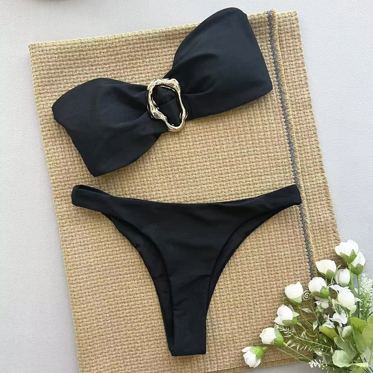 Conjuntos de bikini sin tirantes para mujer, traje de baño de dos piezas con efecto push up, bañadores sexys de color liso, ropa de playa sin espalda para mujer
