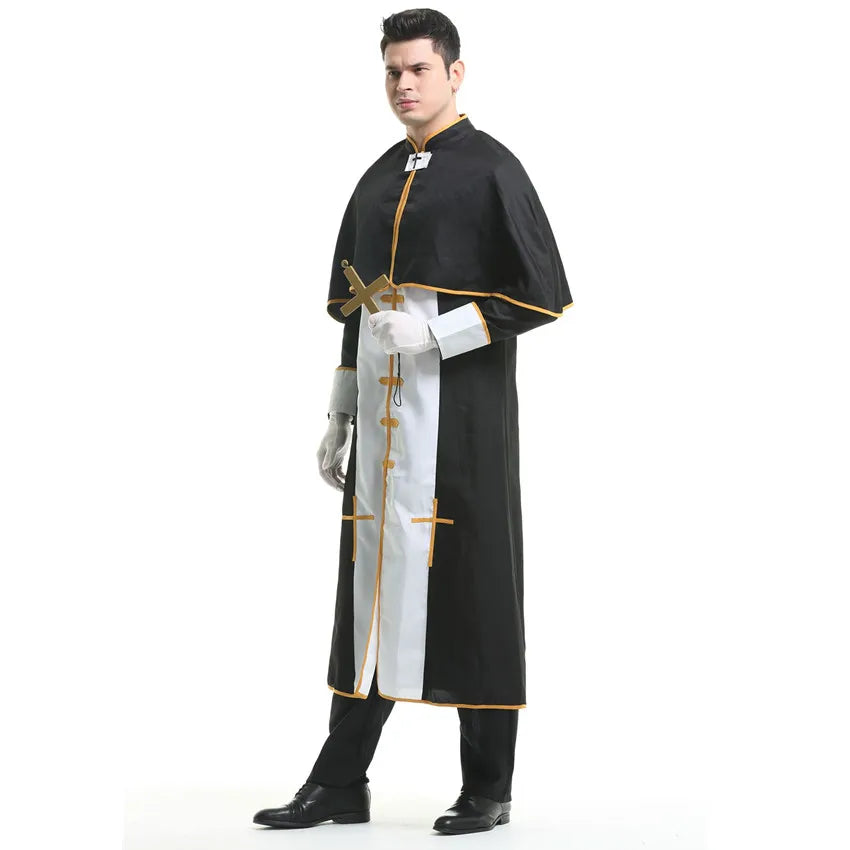 Couple Halloween Costume for Women Men Medieval Cosplay Priest Nun Missionary Costume Church Religious Convent Fancy Party Dress