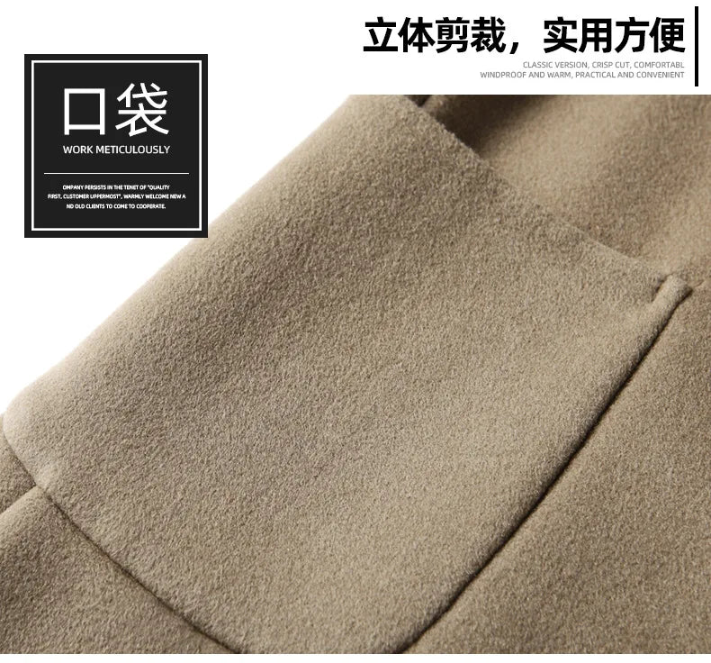 Brand Top Quality Double-Sided Woolen Men's Coat Autumn Winter Business Casual 71.8% Wool Male Medium Long Hommnre Coat