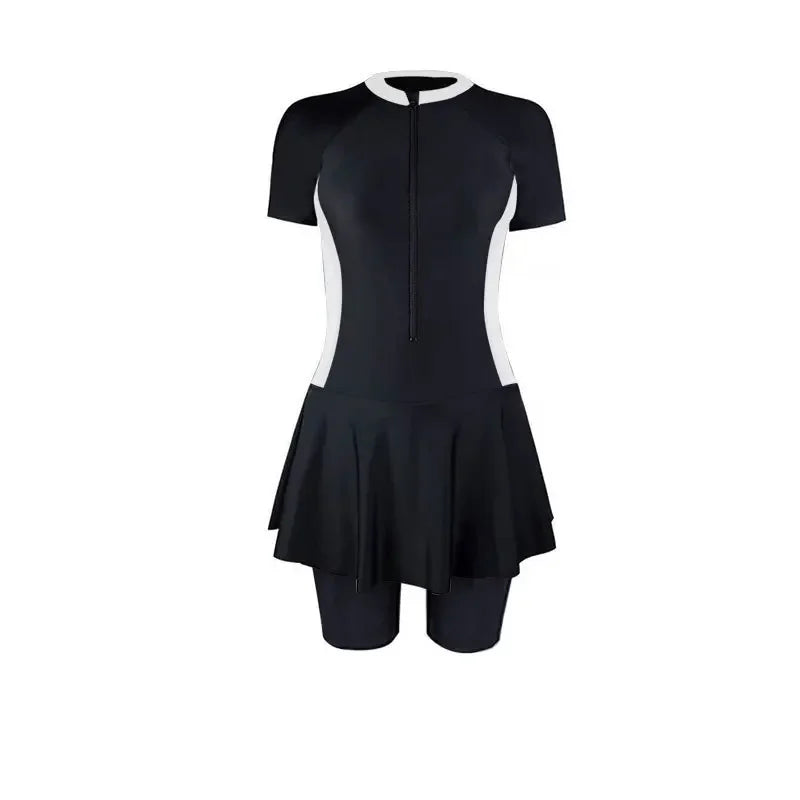 Traje de baño deportivo de una pieza para mujer, manga corta, talla grande, que oculta el cuerpo, talla grande, nuevo estilo 2024