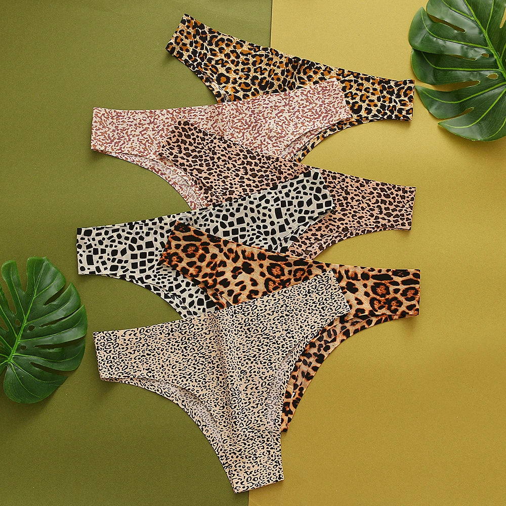 WarmSteps - Conjunto de 3 tangas sexys de leopardo para mujer, ropa interior femenina sin costuras, bragas estampadas de seda helada, 2024