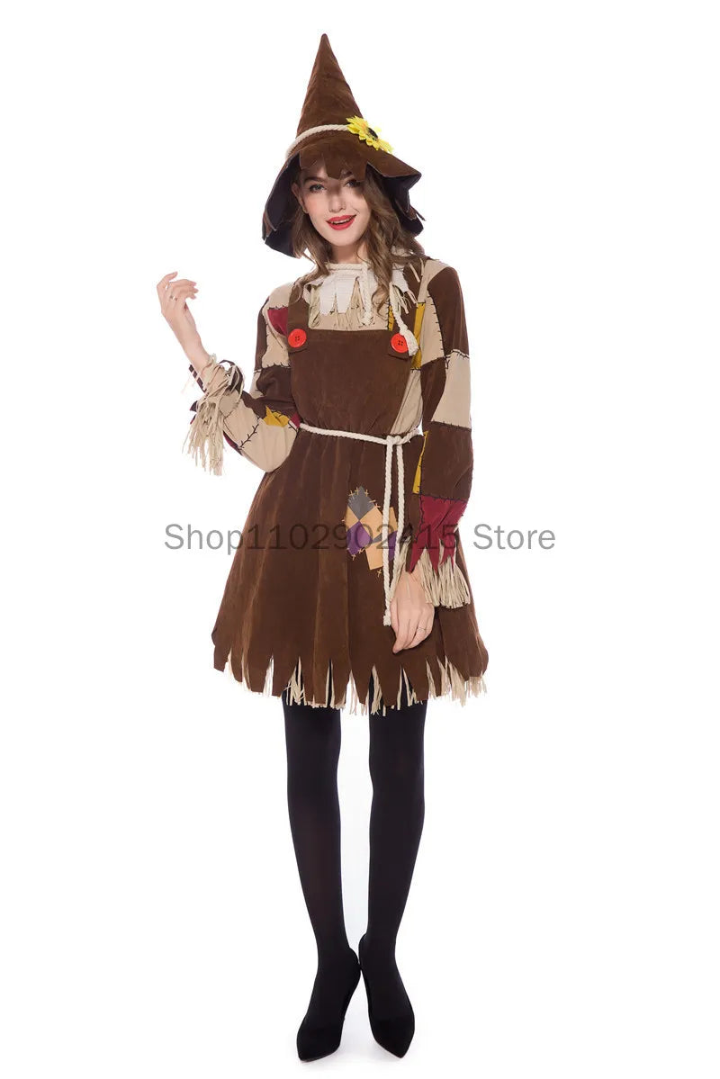 Halloween The Wizard of Oz Scarecrow Parent-Child Costume Carnival Party Performance Circus Clown Dress Womens Cosplay Costume