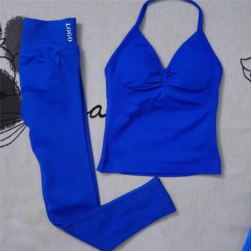 Conjunto de 2 piezas de yoga para mujer, leggings de cintura alta sin costuras, sujetador deportivo, ropa de entrenamiento, ropa deportiva para correr