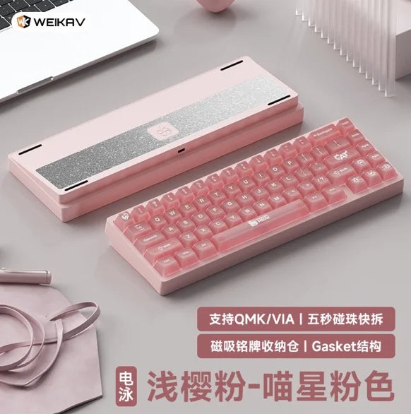 Teclado mecánico para juegos Weikav Lucky65 V2 RGB con junta intercambiable en caliente, estructura de 3 modos, aleación de aluminio, accesorio para PC