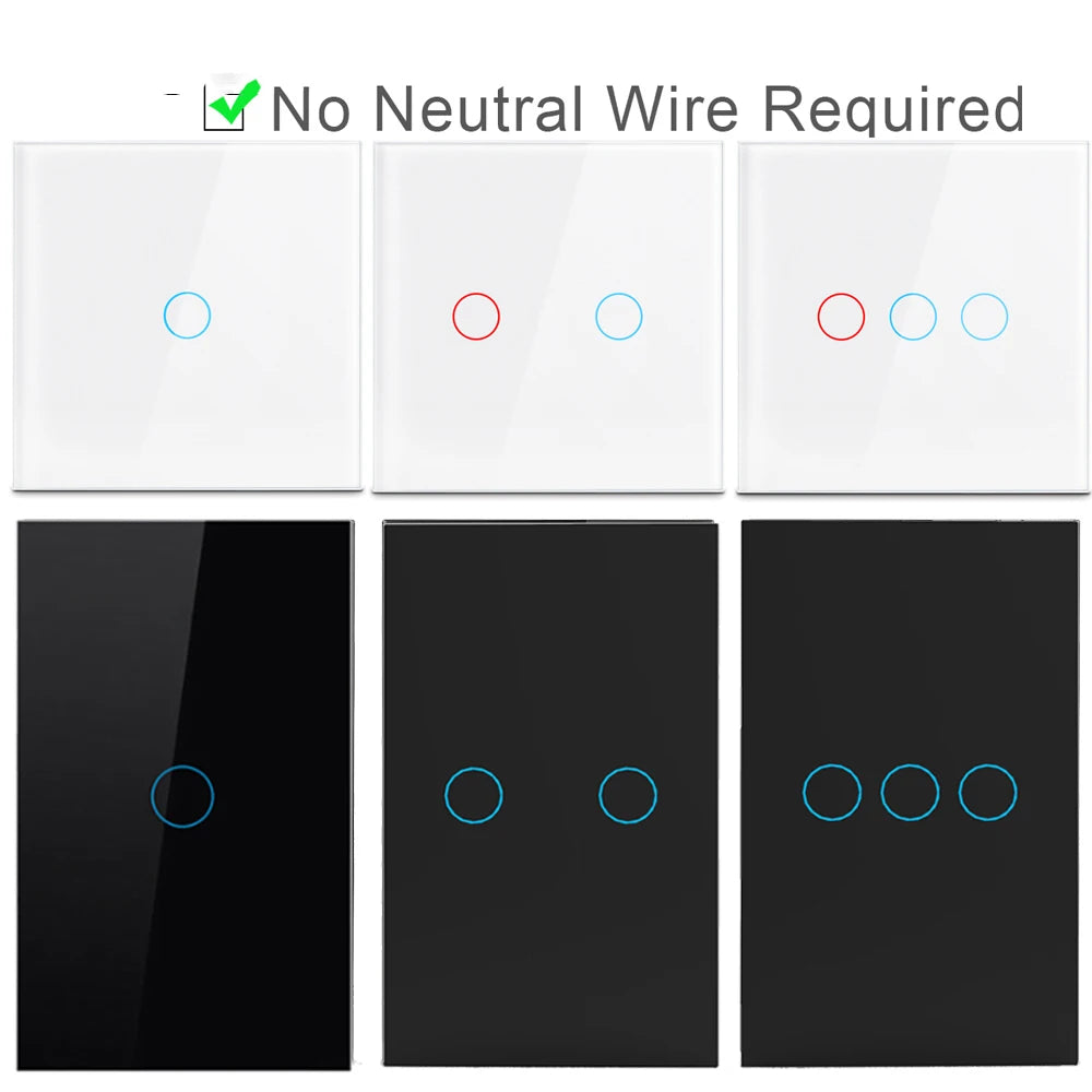 Interruptor táctil AC100-240, panel LED de alimentación, interruptores de luz de pared, vidrio templado, negro, blanco, 1, 2 o 3 entradas.