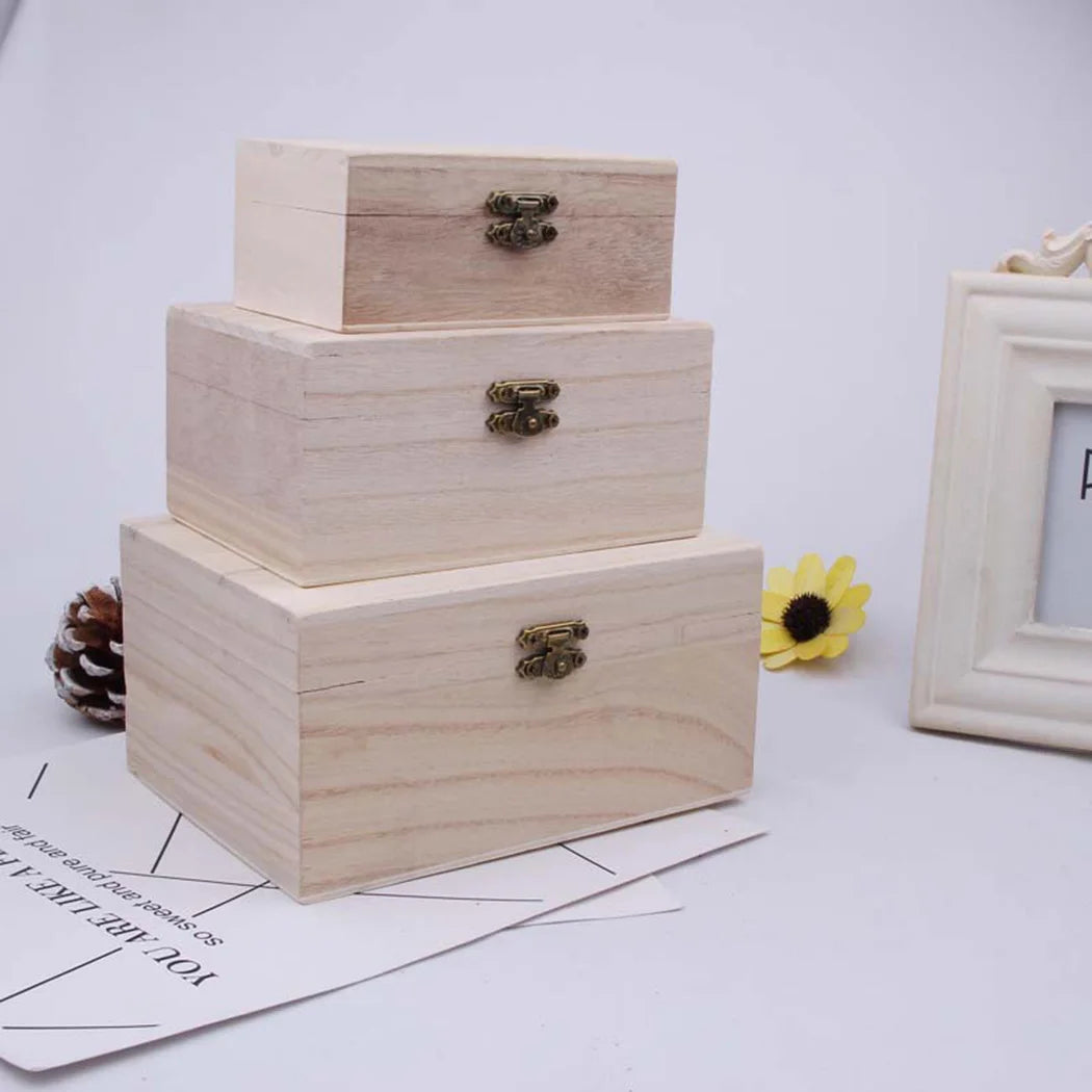 Cajas de almacenamiento cuadradas con bisagras de madera lisa escocesa de color tronco, 1/3 unidades, caja de regalo artesanal, caja de almacenamiento hecha a mano, caja de organización