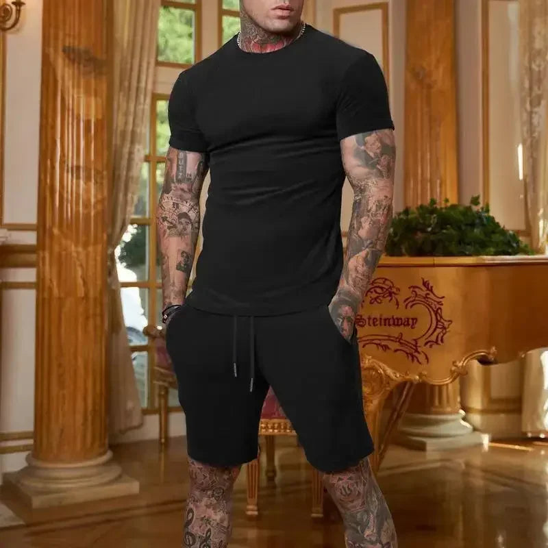 Conjunto de camiseta y pantalones cortos de manga corta, ropa deportiva transpirable para hombre, novedad de verano 2025, ropa popular de secado rápido