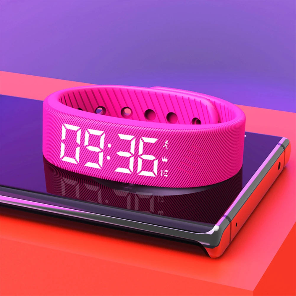 Pulseras inteligentes digitales LED, reloj inteligente resistente al agua, podómetro para correr, monitor, alarma de vibración y recordatorio.