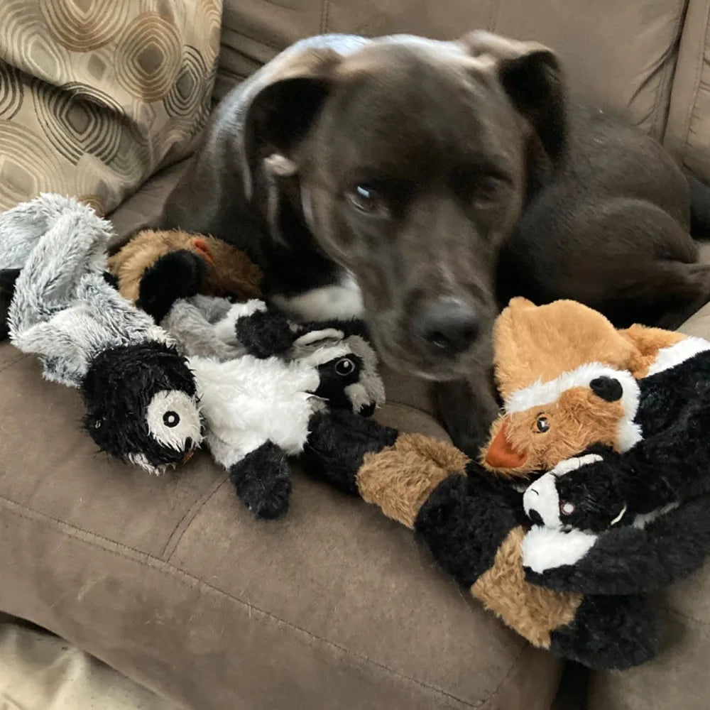 Divertido juguete de imitación de animal sin relleno para perros con chirriadores, duradero, de peluche sin relleno, con sonido chirriante, para masticar y arrugar.