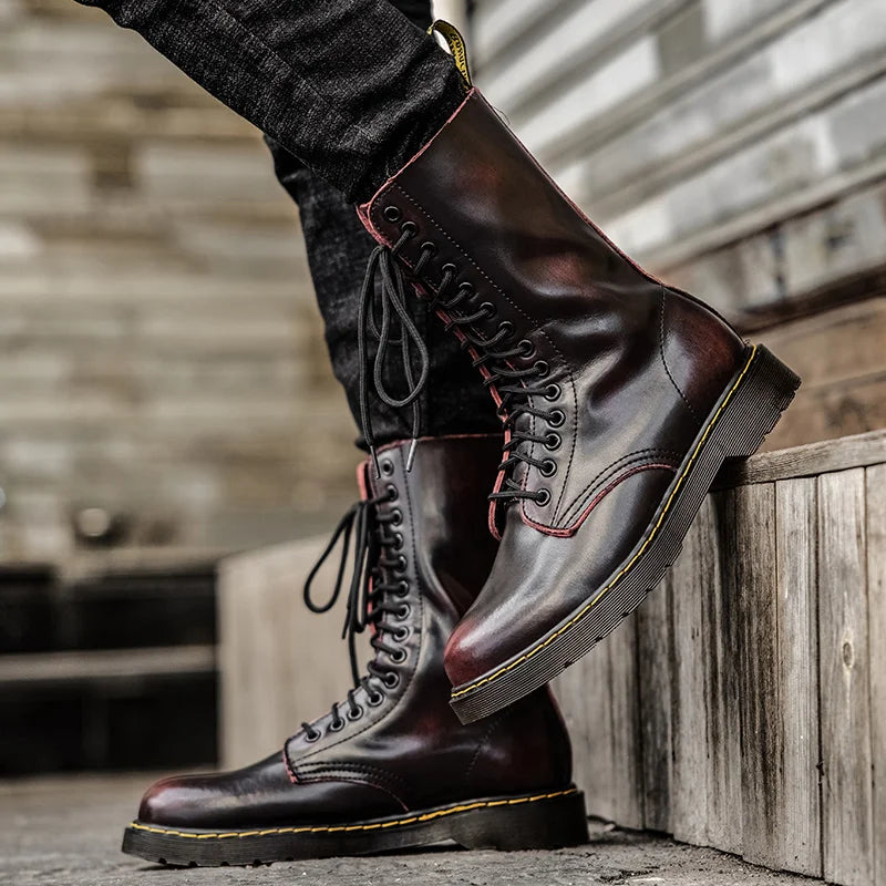 Botas Chelsea de piel auténtica para hombre y mujer, transpirables, largas, antideslizantes, de algodón cálido, para motocicleta