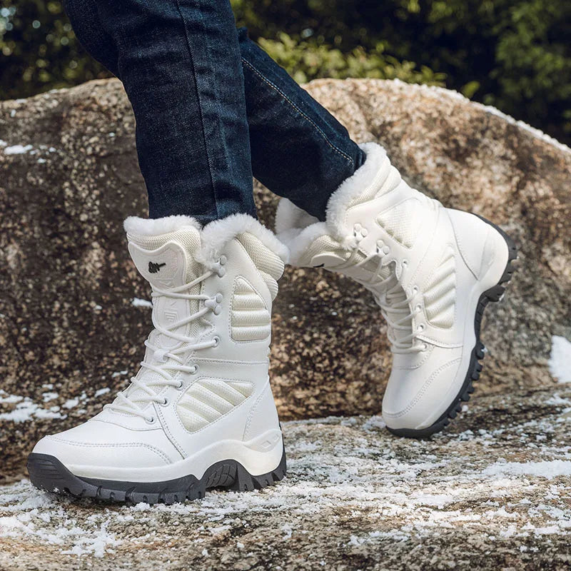 Botas de nieve de invierno para hombre y mujer, impermeables, de cuero, muy cálidas, para exteriores, senderismo, trabajo, talla grande