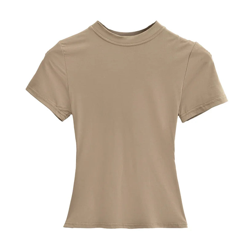 Camiseta informal de alta calidad para mujer, blusa sexy ajustada de manga corta, tendencia de moda, ropa lisa, tops Y2K, 2024