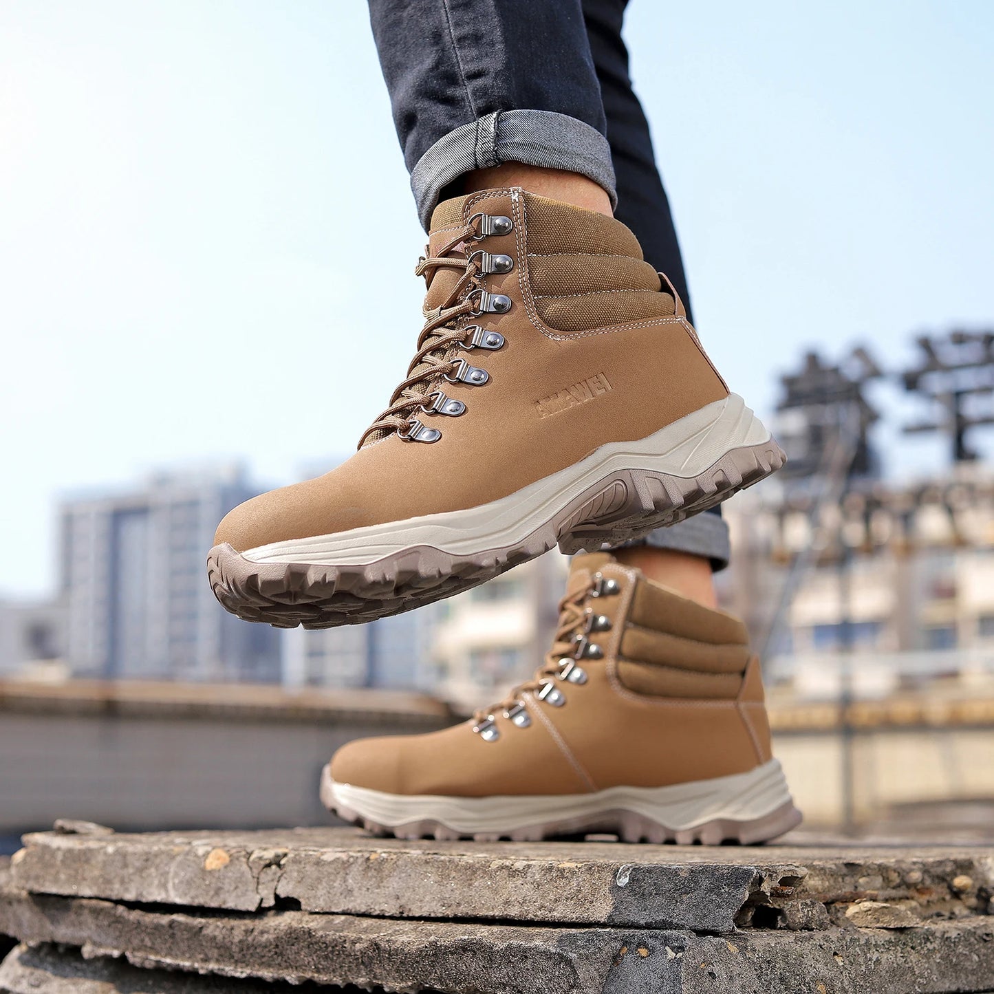 Anti-Smash Steel Toe Work Boots Mens Protection Shoes Breathable Non-Slip Anti-Puncture Construction Work Shoes Hiking Boots