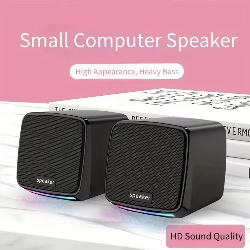 Mini altavoces estéreo con luces geniales, barra de sonido para computadora, altavoces portátiles de 3,5 mm con alimentación USB para computadora, portátil y iPad.