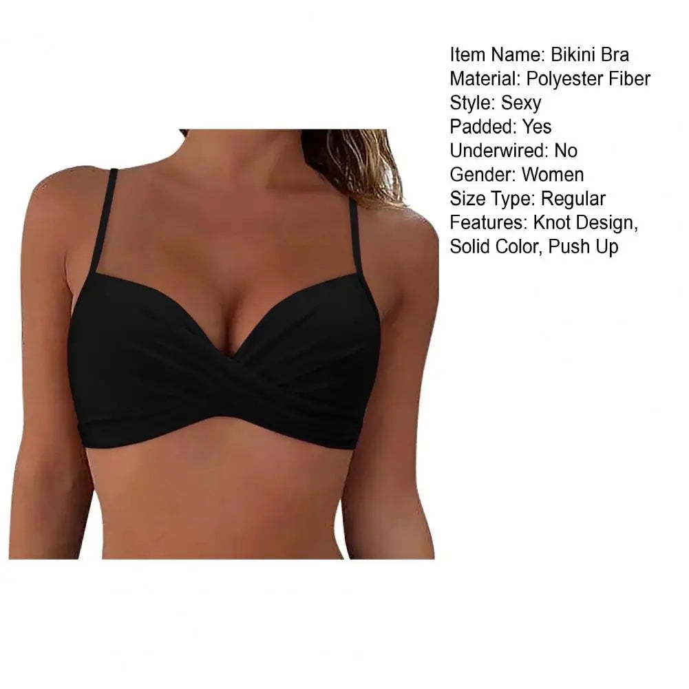Sexy Ladies Beachwear Bra Tops Black for Swimwear Female Low Waist Swimsuit Women V-Neck Front Knotted Bikini Top Bathing Suit