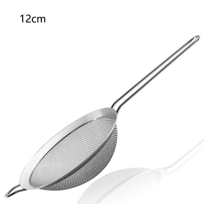 Filtro de malla de acero inoxidable con cuchara ranurada, esencial para la cocina, paquete de 3, colador de alimentos finos con mango largo para cocinar