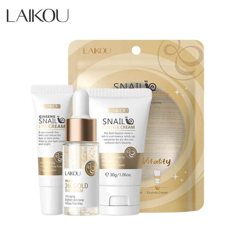 LAIKOU - Set de 3 cremas faciales con vitamina C 24K Golden Sakura para el cuidado de la piel, suero, crema para ojos, hidratante, antiarrugas