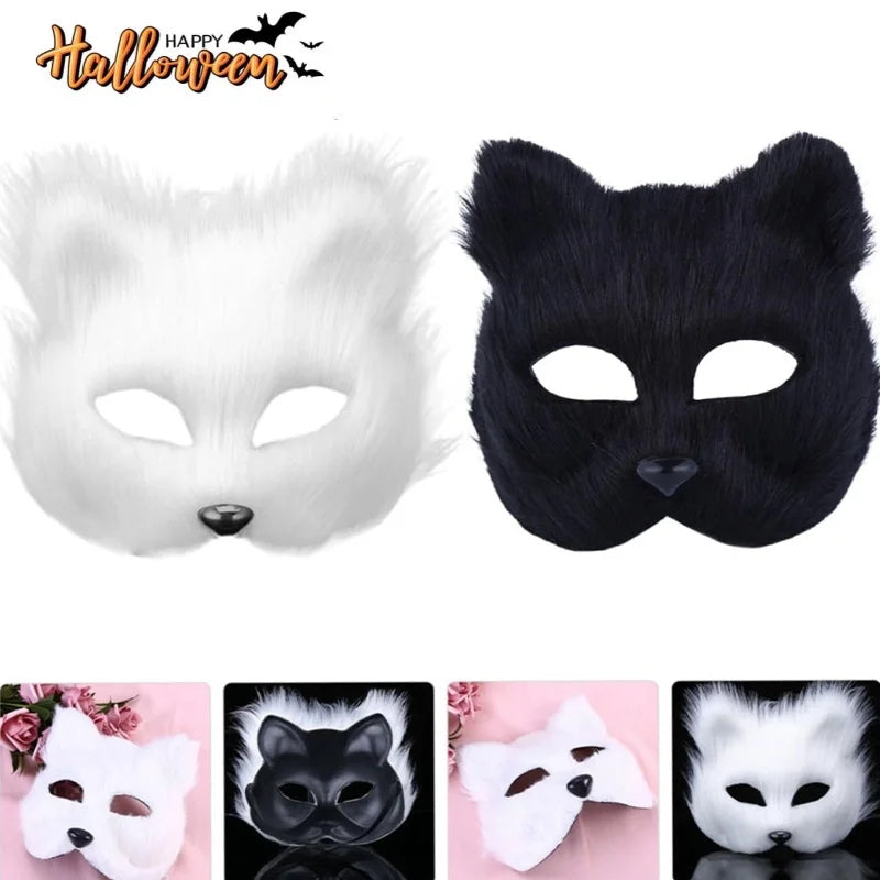 Halloween Cosplay Make-up Fox Shape Face Mask Carnival Stage Party Cartoon Cat Hair Mask Costume Props Sexy Lady Imitation Toy
