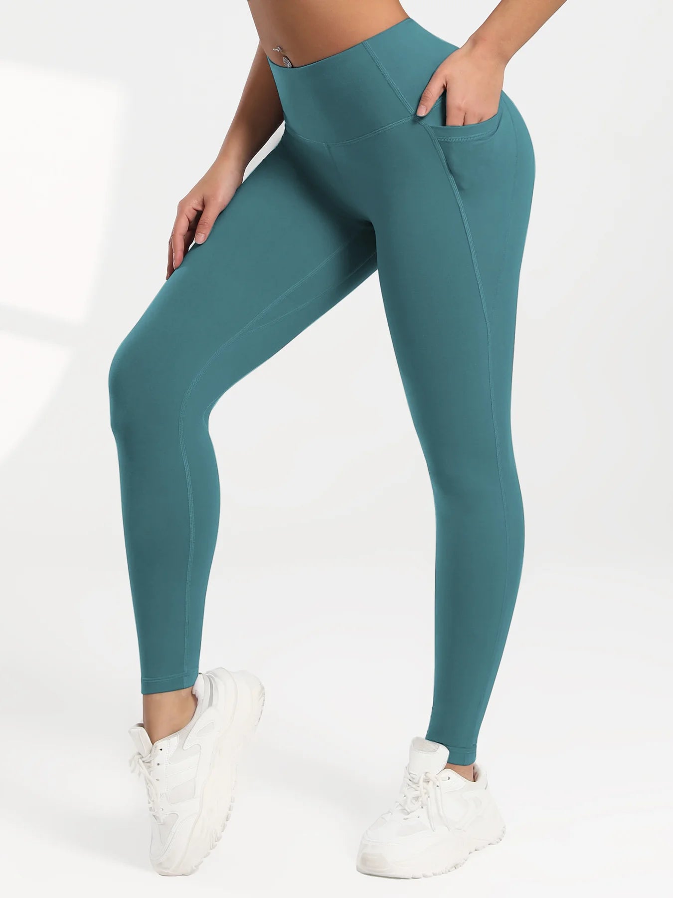 Leggings de yoga para mujer, 2 unidades, con bolsillos, color liso, para gimnasio, actividades al aire libre, cintura alta, ajustados, pantalones deportivos para correr.