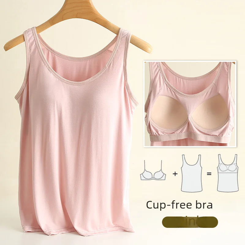 Chaleco de modal para mujer con almohadilla para el pecho, correa de ajuste fino, sujetador de una pieza, camiseta base, transpirable, cómoda, espalda, belleza, almohadilla de algodón