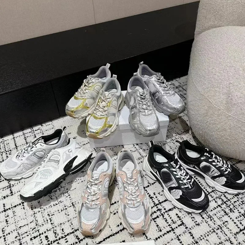 D Home Malla Deportes Pareja Papá Zapatos Heatba Zapatos para correr Bloque de color Suela gruesa Zapatos de mujer Zapatos de hombre con cordones