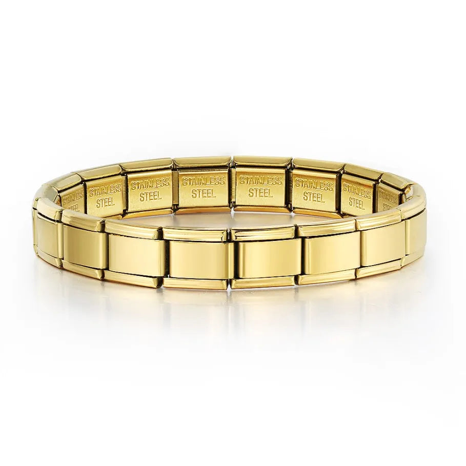 Pulsera GEMOSA de acero inoxidable con dijes italianos de 9 mm de ancho, cadena de eslabones elásticos, joyería DIY de alta calidad.