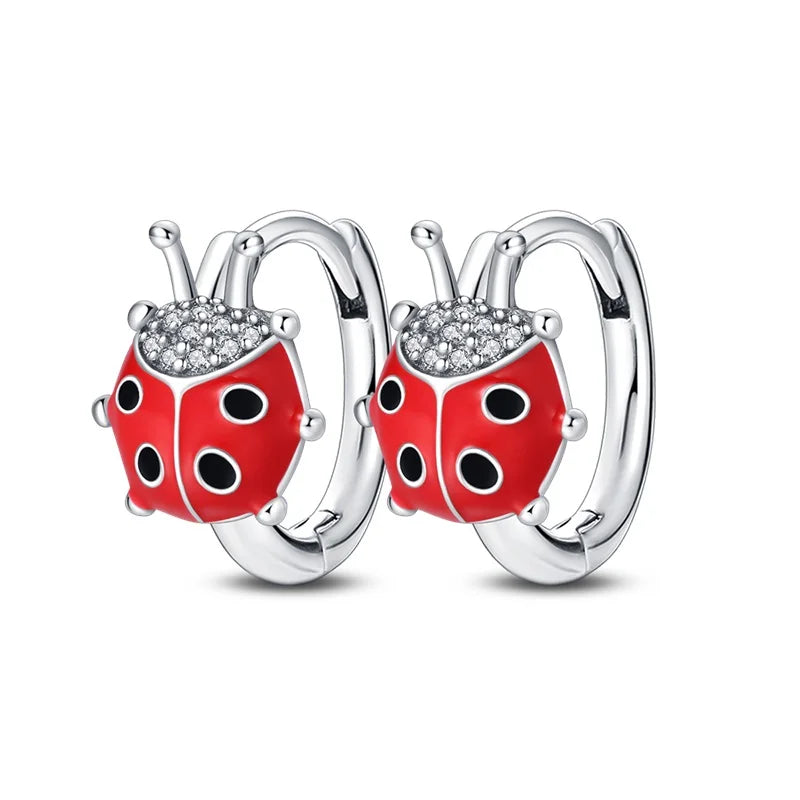 Pendientes de plata de ley 925 con diseño de mariposa, abeja, mariquita y flor de arcoíris para mujer, joyería de moda para fiestas de cumpleaños, regalos