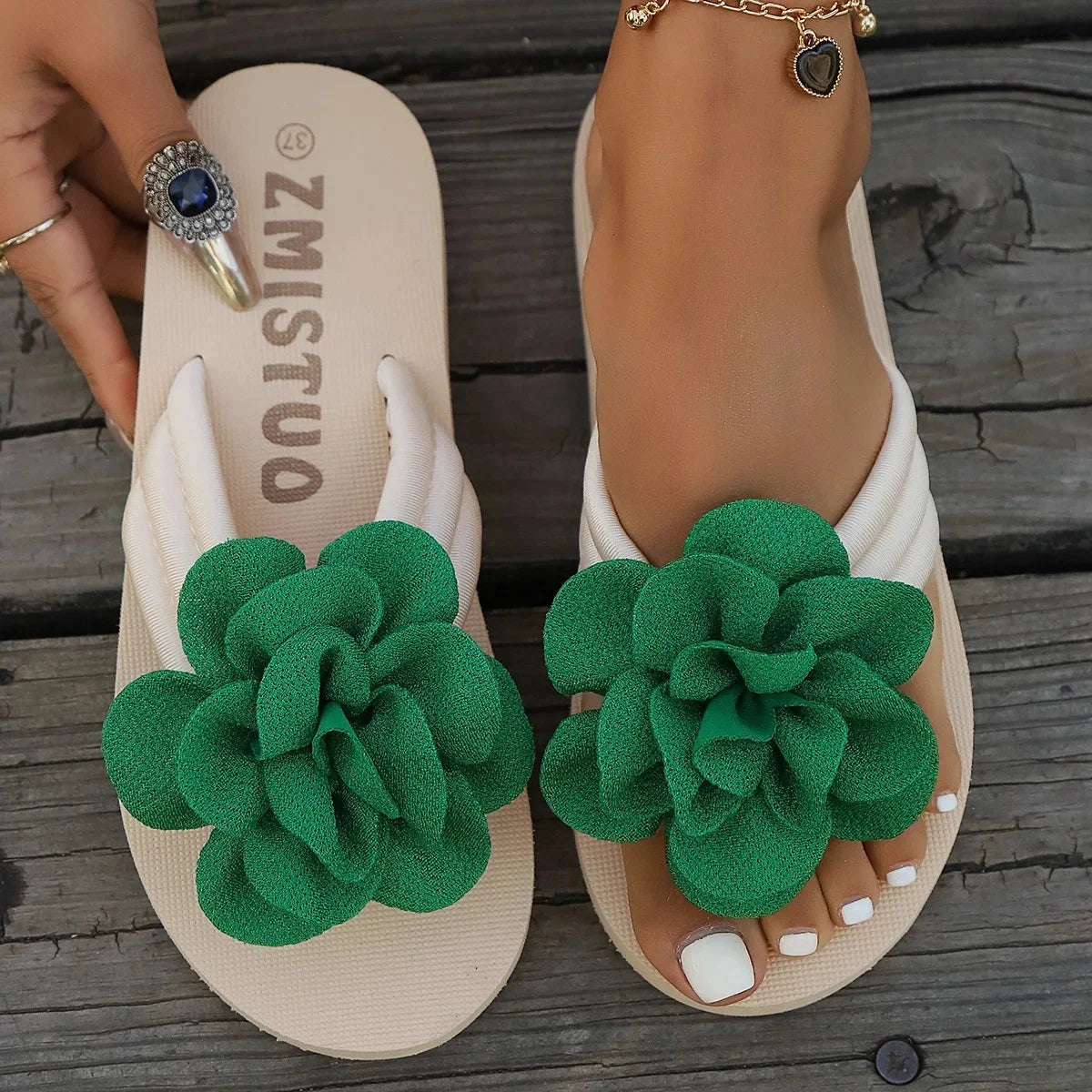 Sandalias de mujer de talla grande, chanclas de verano independientes, zapatillas florales, suela gruesa, informales, versátiles, ligeras, para playa