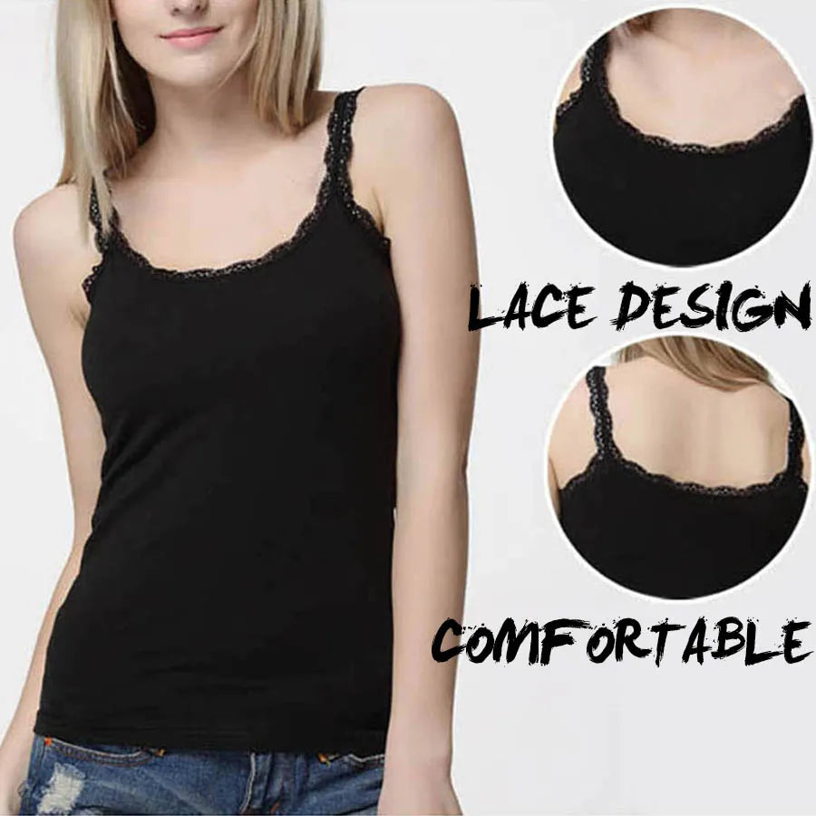 Camisola sexy de algodón suave para mujer, sin mangas, de encaje, ajustada, informal, corta, con encanto, ideal como regalo