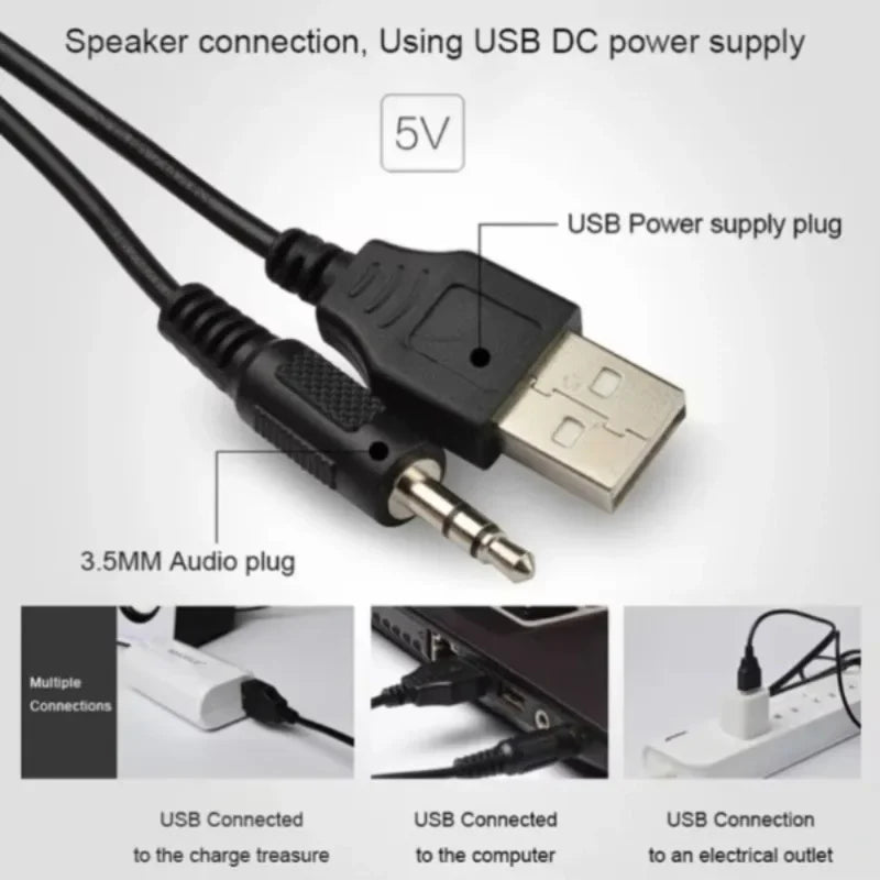 Barra de sonido estéreo 3D universal de rango completo para PC, subwoofer, bajos, música de DJ, altavoces de ordenador, USB, para portátil, teléfono y TV.