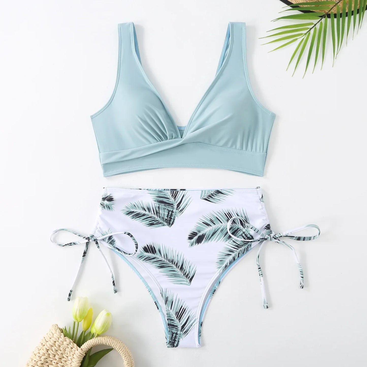 Oferta de temporada: nuevo traje de baño de nailon de color puro, cintura alta, sexy, para mujer, conjunto de bikini de moda, fuente de casa, ajuste cómodo