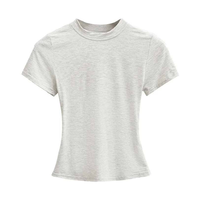 Camiseta informal de alta calidad para mujer, blusa sexy ajustada de manga corta, tendencia de moda, ropa lisa, tops Y2K, 2024