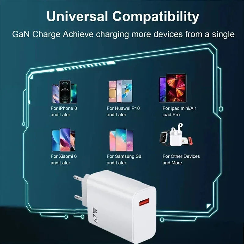 Cargador USB de carga rápida de 67 W con cable tipo C de 6 A para Xiaomi 14 Ultra Pro, Redmi Note 13 Pro, X5, F5 Pro y adaptador de pared para teléfono móvil.