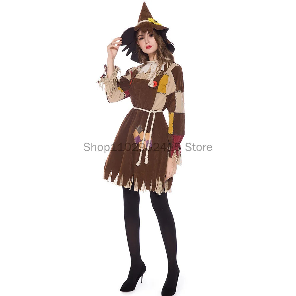 Halloween The Wizard of Oz Scarecrow Parent-Child Costume Carnival Party Performance Circus Clown Dress Womens Cosplay Costume