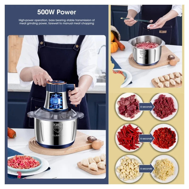 Picadora de carne doméstica de cinco velocidades, de acero inoxidable, para carne molida, frutas y verduras, licuadoras eléctricas de cocina, procesador de alimentos