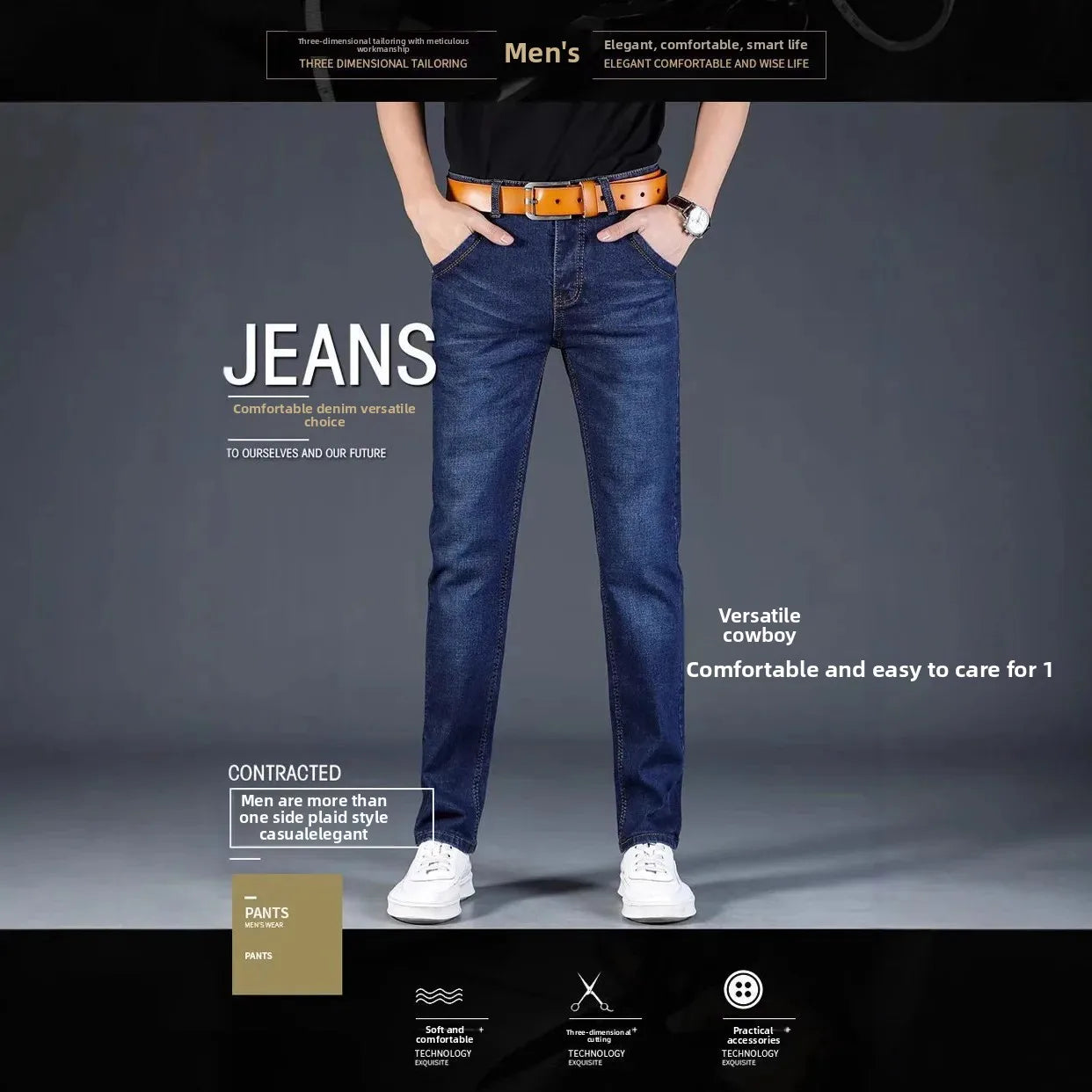 Pantalones vaqueros elásticos de otoño para hombre, holgados, rectos, casuales, a la moda, de corte cómodo, estilo chino, colección de otoño