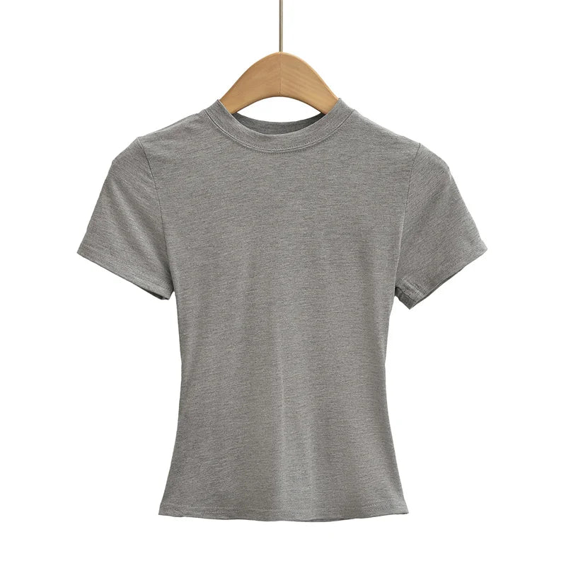 Camiseta informal de alta calidad para mujer, blusa sexy ajustada de manga corta, tendencia de moda, ropa lisa, tops Y2K, 2024