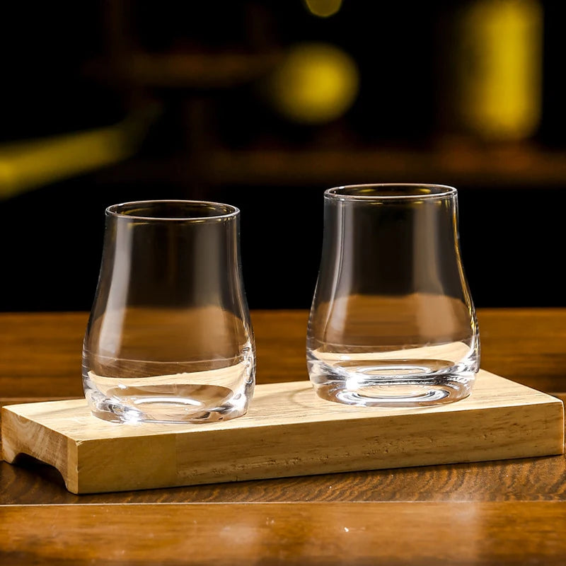 Vasos de whisky Old Fashioned redondos, transparentes, con forma de huevo y bandeja de madera, vasos de whisky, cristalería para bar de bourbon