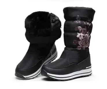 Botas de nieve para mujer, botas de invierno con plataforma, botas gruesas de felpa, impermeables y antideslizantes, zapatos de invierno de moda para mujer, botas cálidas de piel para mujer