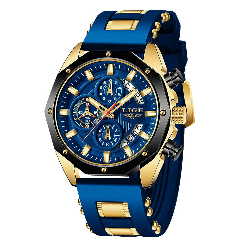 LIGE 2024 - Nuevos relojes de moda para hombre, marca superior de lujo, reloj deportivo de silicona, reloj de cuarzo con fecha, reloj de pulsera resistente al agua, cronógrafo