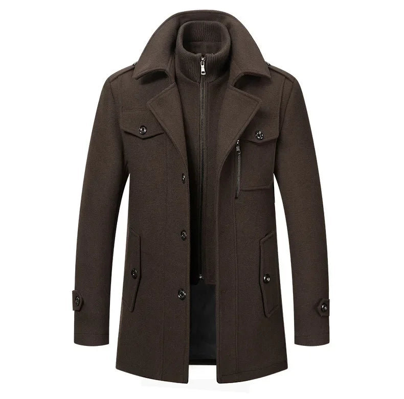 Thickening Warm Wool Coat High Quality Design Wool Coats Men's Wool Blend Winter Double Collar Wool Blend Men Solid Color