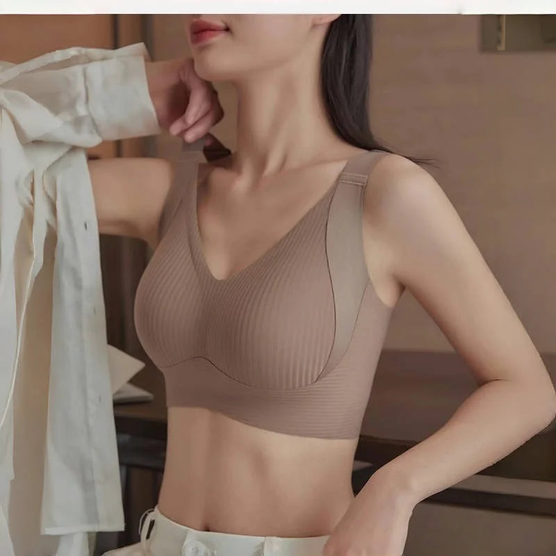 Sujetador sin costuras de talla grande: realce sin aros, antiflacidez, transpirable, con tirantes anchos, cómodo para uso diario y deportivo.