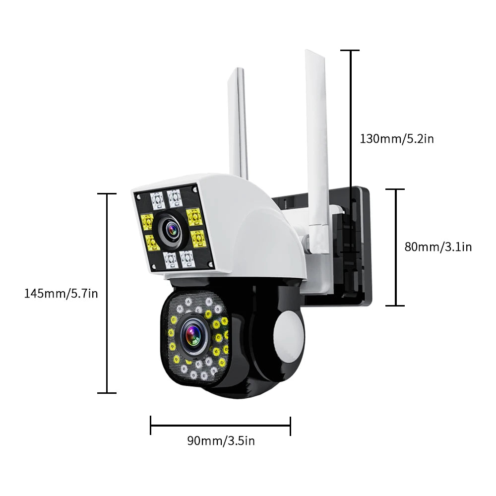 Cámara inalámbrica Neye 4K/8MP WiFi 1080P con doble lente y pantalla dual para exteriores, cámara IP para el hogar, cámara de seguridad CCTV con doble lente
