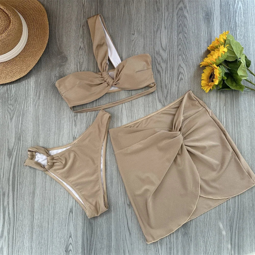 Bikini de 3 piezas para mujer, traje de baño femenino, ropa de playa, traje de baño, conjunto de bikini de un hombro