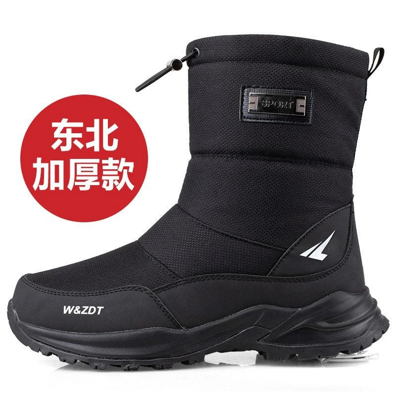 Botas de nieve altas antideslizantes para hombre, para deportes al aire libre, estilo noreste, gruesas, cálidas e informales, de algodón, con terciopelo impermeable.