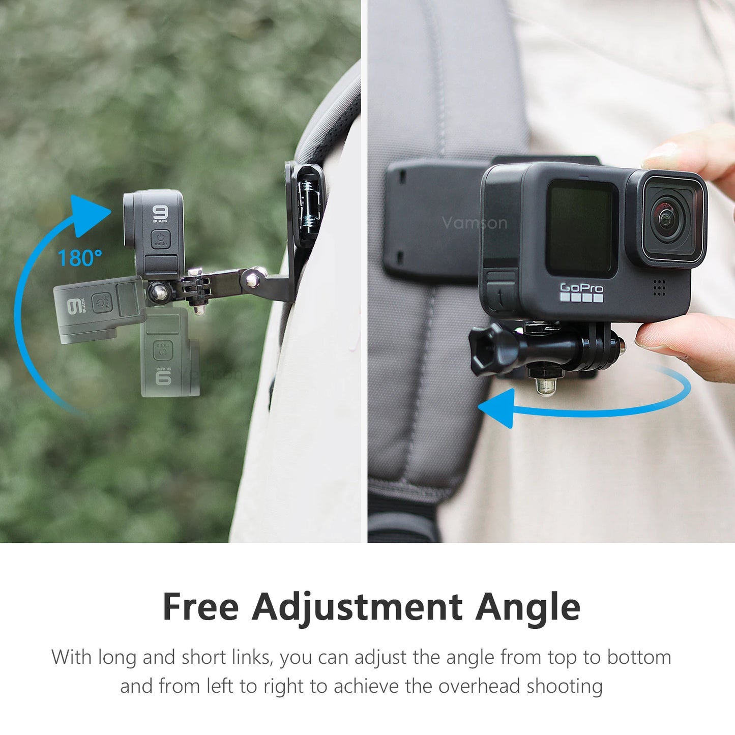 Clip de mochila Vamson para Insta360 x3 para cámara GoPro Hero 11, 10 y 9, soporte para cinturón de hombro giratorio de 360°, accesorios para DJI Action